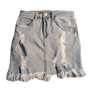 Denim BLVD Mini‎ Skirt Frayed Distressed Junior's Size Medium